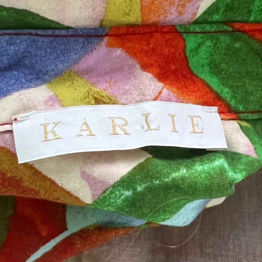 Karlie Romper Sz S Women Tropical Leaf Button Front Elbow Sleeve Multicolor Romp